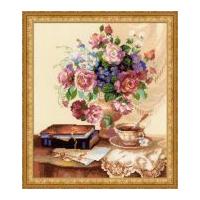 riolis counted cross stitch kit etude with flowers 30cm x 35cm