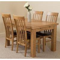 Richmond Oak 140 - 220cm Extending Dining Table & 4 Harvard Solid Oak Leather Chairs