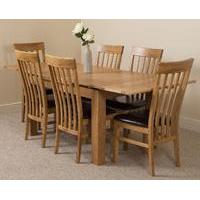 Richmond Oak 140 - 220cm Extending Dining Table & 6 Harvard Solid Oak Leather Chairs