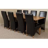 Richmond Oak 140 - 220 cm Extending Dining Table 8 Black Lola Leather Chairs