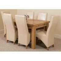 Richmond Oak 140 - 220 cm Extending Dining Table 6 Ivory Lola Leather Chairs