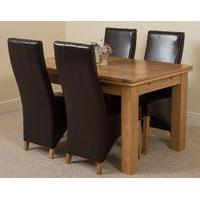 richmond oak 140 220 cm extending dining table 4 brown lola leather ch ...