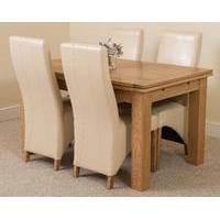 richmond oak 140 220 cm extending dining table 4 ivory lola leather ch ...