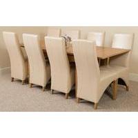 richmond oak 140 220 cm extending dining table 8 ivory lola leather ch ...