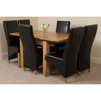 richmond oak 90 150 cm extending dining table 6 black lola leather cha ...