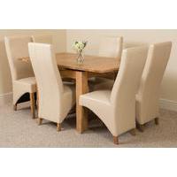 richmond oak 90 150 cm extending dining table 6 ivory lola leather cha ...