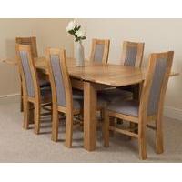 Richmond Oak 140 - 220cm Extending Dining Table & 6 Stanford Solid Oak Fabric Chairs