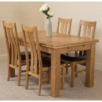 Richmond Oak 140 - 220cm Extending Dining Table & 4 Princeton Solid Oak Leather Chairs