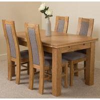 Richmond Oak 140 - 220cm Extending Dining Table & 4 Stanford Solid Oak Fabric Chairs