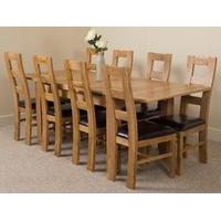 Richmond Oak 140 - 220cm Extending Dining Table & 8 Yale Solid Oak Leather Chairs