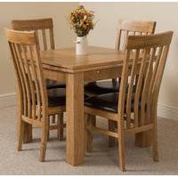 Richmond Oak 90 - 150 cm Extending Dining Table & 4 Harvard Solid Oak Leather Chairs