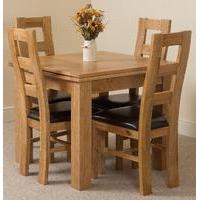Richmond Oak 90 - 150 cm Extending Dining Table & 4 Yale Solid Oak Leather Chairs
