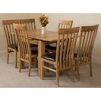 Richmond Oak 90 - 150 cm Extending Dining Table & 6 Harvard Solid Oak Leather Chairs