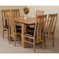 Richmond Oak 90 - 150 cm Extending Dining Table & 6 Princton Solid Oak Leather Chairs