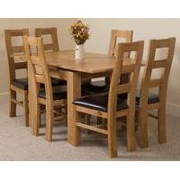 Richmond Oak 90 - 150 cm Extending Dining Table & 6 Yale Solid Oak Leather Chairs