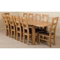 Richmond Oak 200 - 280 cm Extending Dining Table & 10 Yale Solid Oak Leather Chairs