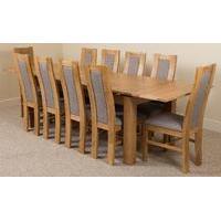 Richmond Oak 200 - 280 cm Extending Dining Table & 10 Stanford Solid Oak Fabric Chairs