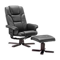 Ringsted Recliner Leather Armchair and Footstool Black