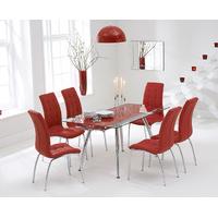 ritz red extending glass dining table with calgary chairs