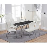 Ritz Black Extending Glass Dining Table with Ivory-White Calgary Chairs