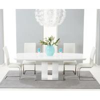 Richmond 180cm White High Gloss Extending Dining Table with Ivory-White Malaga Chairs