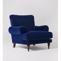 Richmond Armchair in Indigo Velvet, dark Feet