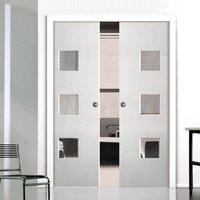 Ripple White Double Pocket Doors - Clear Glass