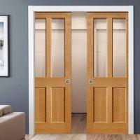River Oak Severn Oak Double Pocket Doors - Clear Glass