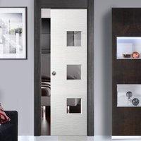 Ripple White Single Pocket Door - Clear Glass