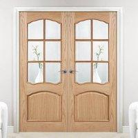 Riviera Oak Door Pair with Raised Mouldings and Bevelled Clear Safety Glass