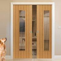 River Cottage Cherwell Oak Double Pocket Doors - Clear Glass - Prefinished