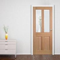 Richmond White Oak Door without Raised Mouldings incorporating Bevelled Clear Safety Glass