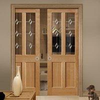 River Oak Churnet Oak Double Pocket Doors - Leaded clear glass