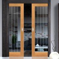 river thames oak double pocket doors etched clear glass