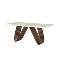 Riley Marble Dining Table In Ivory And Curved Ash Wood Base