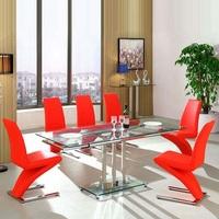 Rihanna Extending Glass Dining Table With 6 Demi Red Chairs