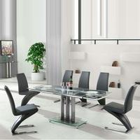 Rihanna Extending Glass Dining Table With 6 Demi Grey Chairs