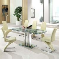Rihanna Extending Glass Dining Table With 6 Demi Cream Chairs
