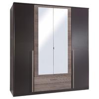 Rio 4 Door 2 Drawer Glossed Mirrored Wardrobe Dark Oak