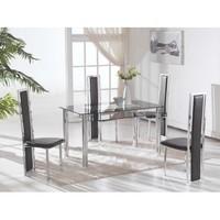 Rimini Large Clear Glass Dining Table with 4 Black D231 Chairs