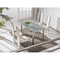 Rimini Large Frosted Glass Dining Table With 4 Cream Chairs