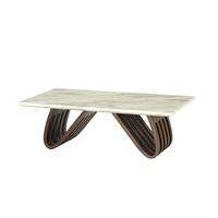 Riley Marble Coffee Table In Ivory With Curved Ash Wood Base