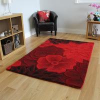 Rich Red Carved Floral Design Quality Wool Rug - Essence 90x150