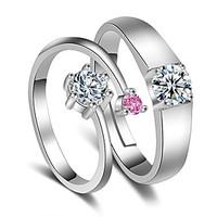 Ring Wedding Party Special Occasion Jewelry Platinum Plated Pink Couple Rings 1 pair Adjustable Silver