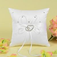 Ring Pillow In Satin With Ribbon And Double Heart Rhinestone