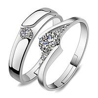Ring Wedding Party Special Occasion Jewelry Platinum Plated Couple Rings 1 pair Adjustable Silver
