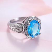 Ring Sapphire Classic Elegant Gemstone Cubic Zirconia Round Jewelry For Wedding Party