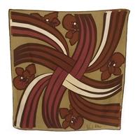 Richard Allan Vintage Silk Scarf In Tonal Browns Red And White With An Abstract Floral Stripe Pattern And Rolled Edges