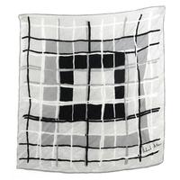 Richard Allan Vintage Grey Monochrome Windowpane Check Silk Scarf With Rolled Edges