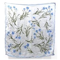 Richard Allan Vintage Sky Blue Floral Silk Scarf With Rolled Edges